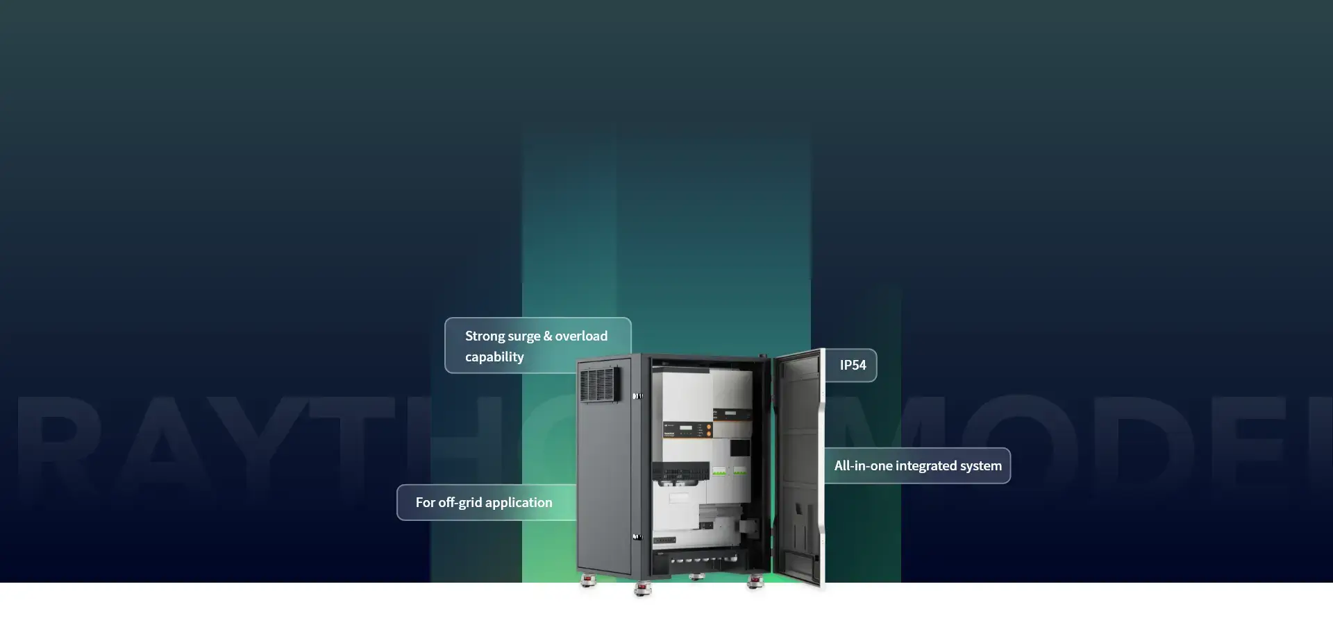 Raython Model 2 integrated battery energy storage system for off-grid applications product features